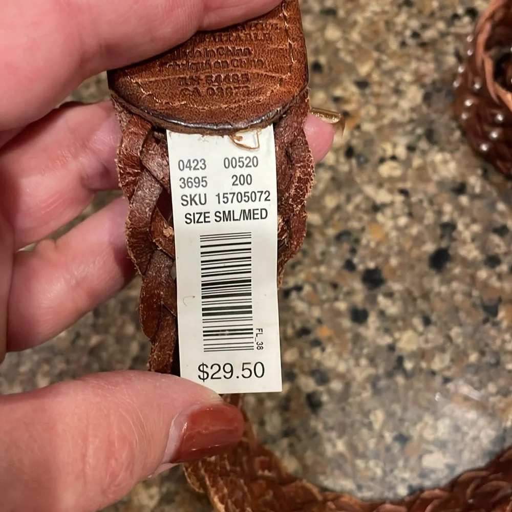 American Eagle Women’s Brown Leather Braided Silver Buckle Studs Belt S M